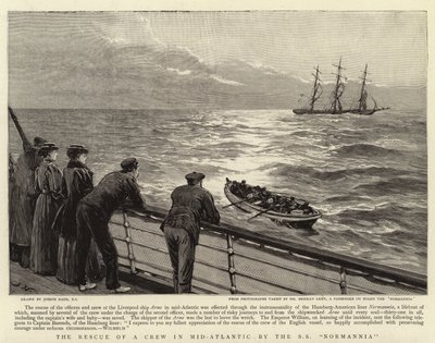 De redding van een bemanning midden op de Atlantische Oceaan door de S S Normannia door Joseph Nash